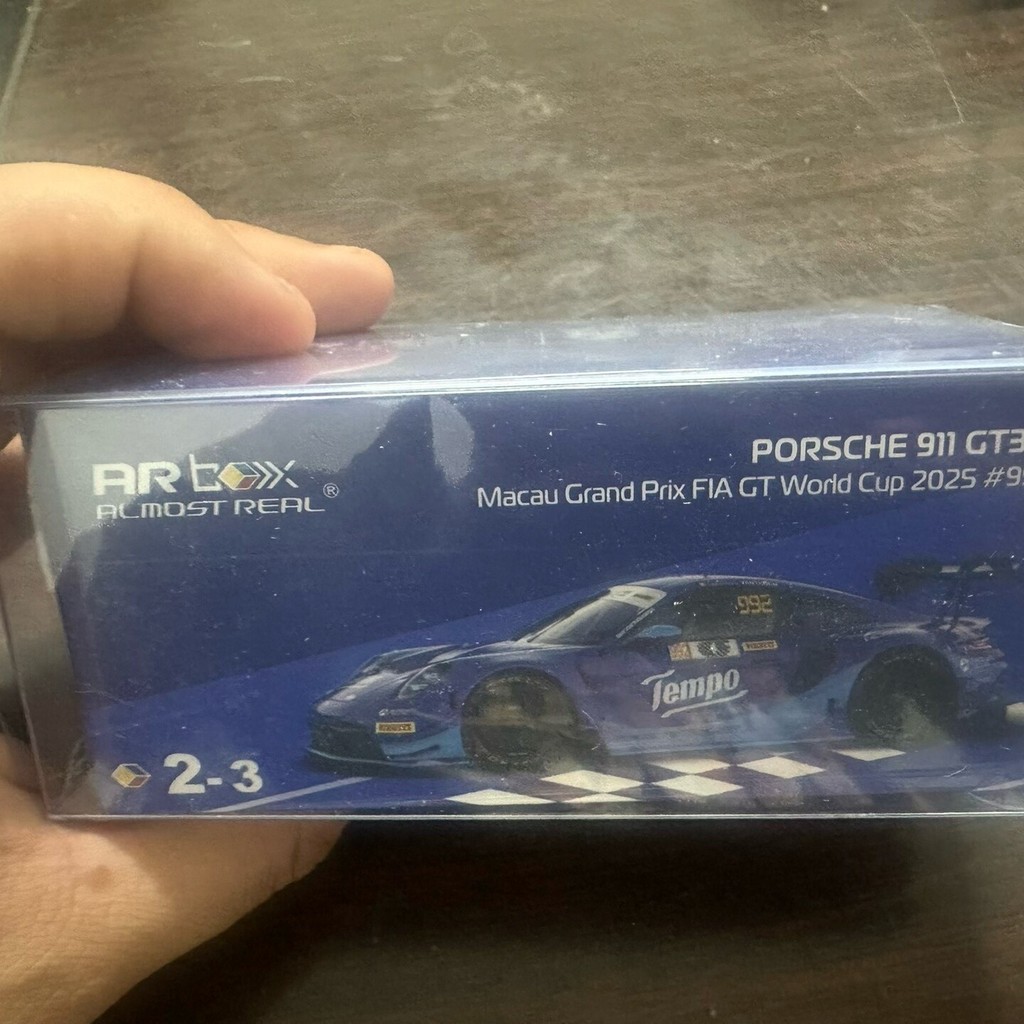 ใหม่ล่าสุดเปิดอาร์บ็อกซ์ 1/64 Porsche 911 GT3 R, Macau Gran Pige 2025 FIA GT World Cup Tempo Blue Co
