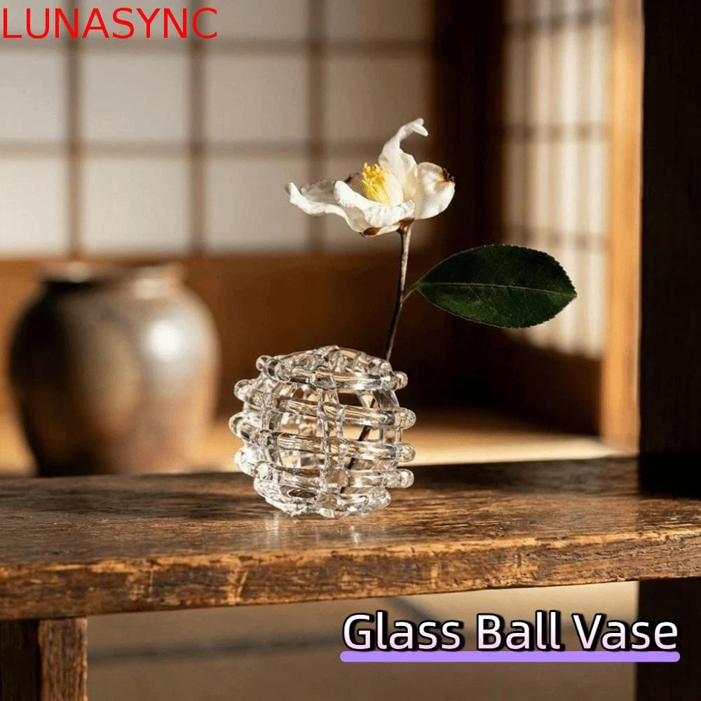 LUNASYNC แจกันศิลปะแฮนด์เมด, โปร่งใส Zen-Inspired Design Glass Ball แจกัน, กระถางดอกไม้ที่ไม่ซ้ํากัน Minimalist แจกันดอกไม้