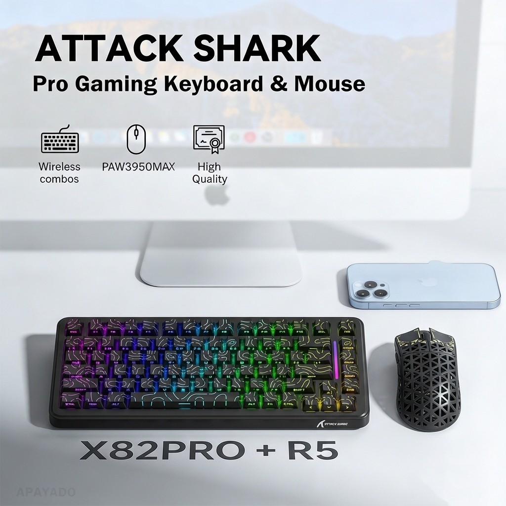 ATTACK SHARK X82Pro HE R5 Ultra Wireless Gaming Keyboard Mouse Combo 8K RGB