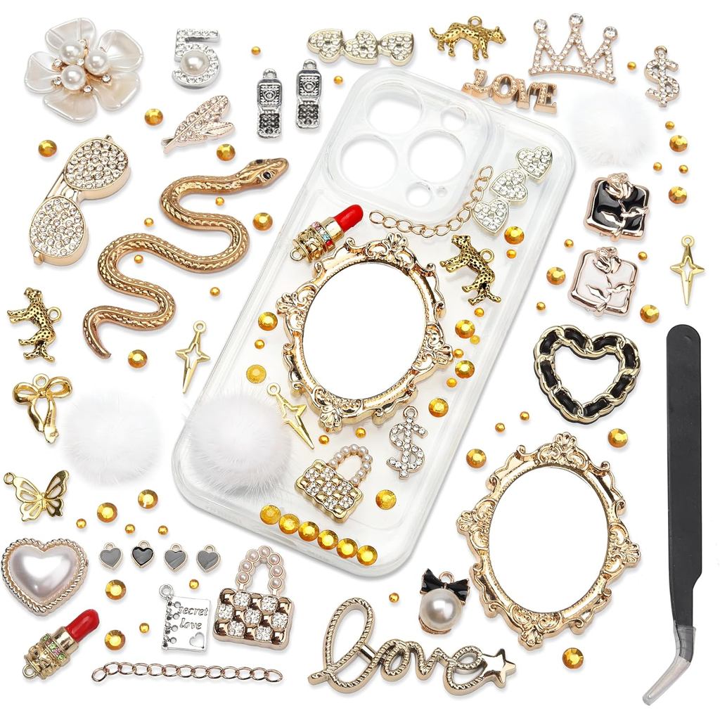 Junk Case Charms Kit,เคสโทรศัพท์ Junk พร้อมเสน่ห์ที่งดงามจากประกายสําหรับกรณีปรับแต่งงานฝีมือ DIY