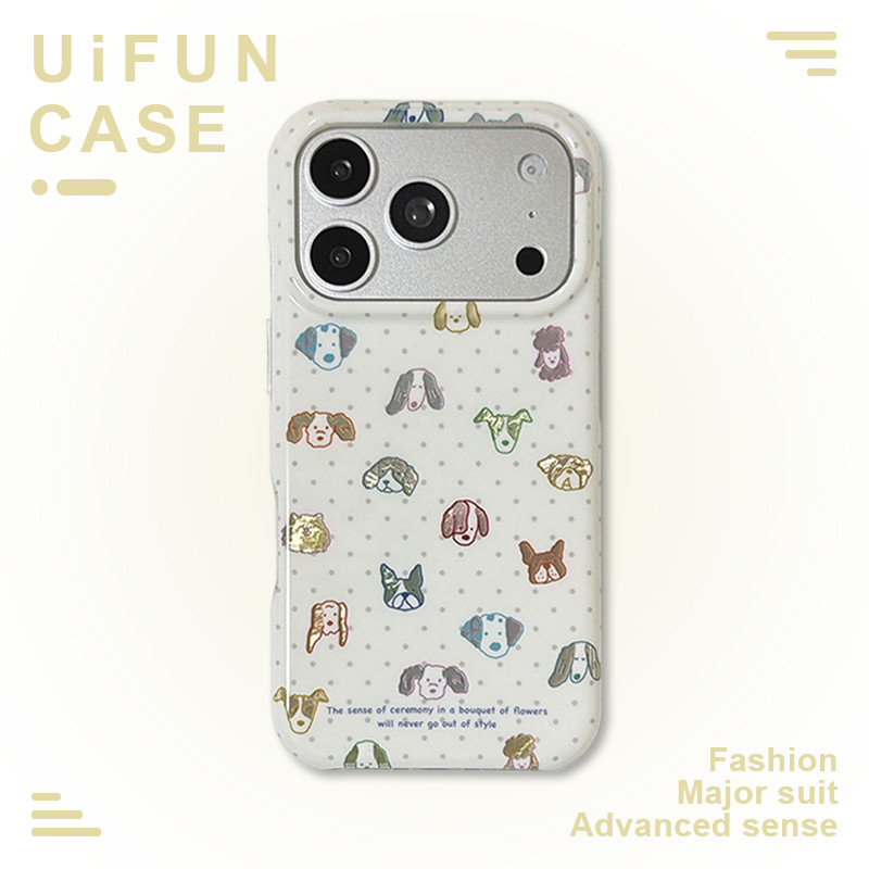 แฟชั่น Tinfoil Puppy Silver Polka Dot รูปแบบโทรศัพท์มือถือสําหรับ iPhone 17 16 15 14 Pro Max iPhone 13 กันกระแทกเลนส์ป้องกัน IMD Mobile Shell