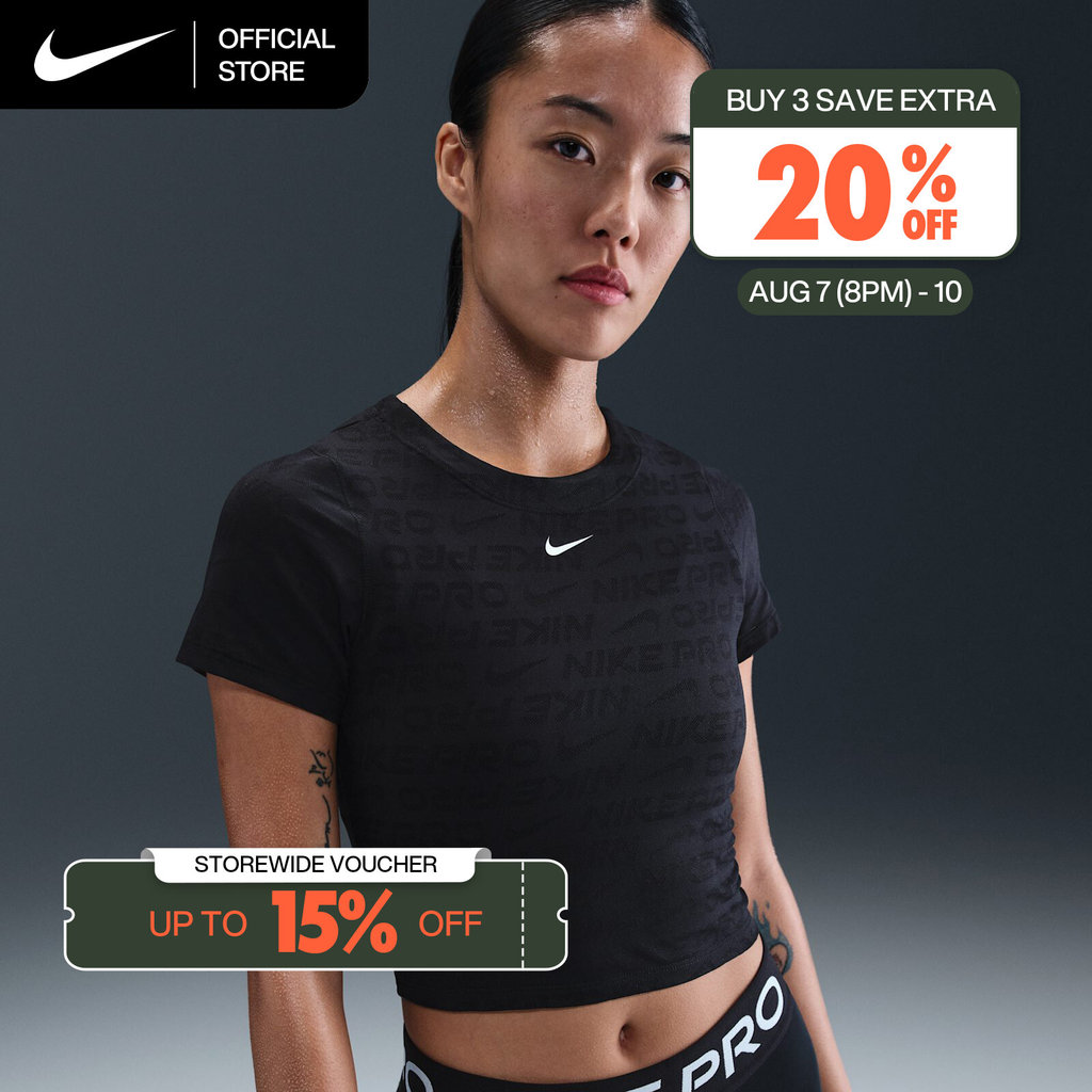 Nike Women's Pro Short-Sleeve Cropped Jacquard Top - Black [HJ2286-010]