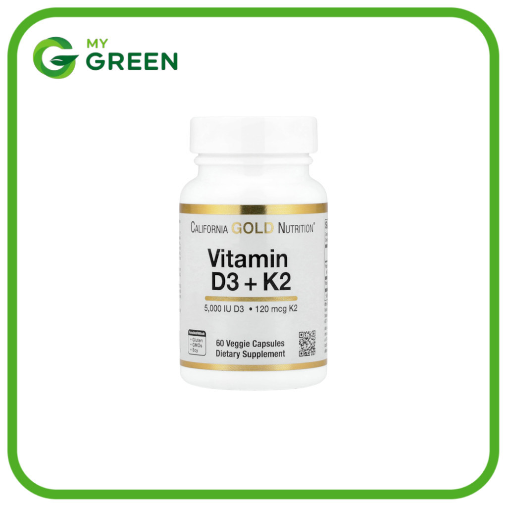 California Gold Nutrition, วิตามิน D3 + K2 บรรจุแคปซูลผัก 60 แคปซูล