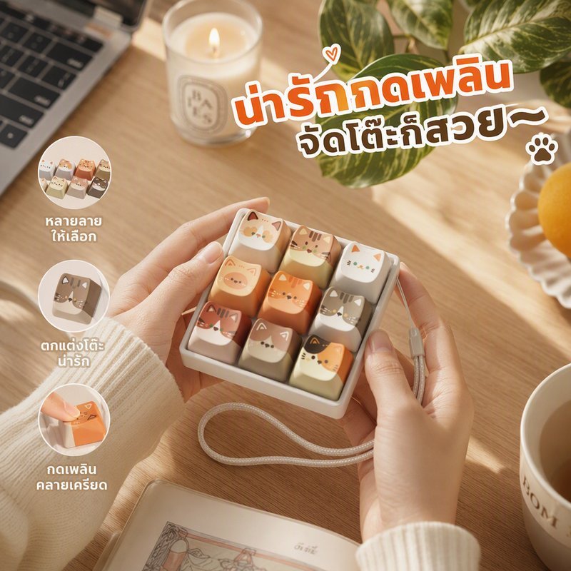 ของเล่นกดเสียง ASMR คีย์บอร์ดแมว พวงกุญแจ ของแต่งโต๊ะ คลายเครียด เสียงคลิก ผ่อนคลาย