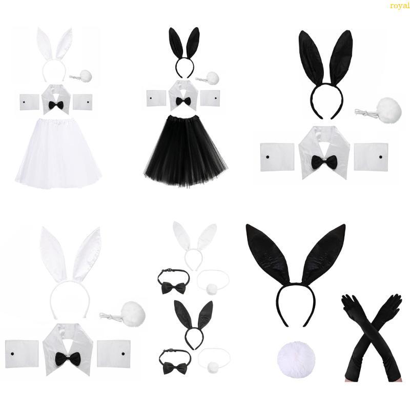 (ส่วนลดสูง)oyalking.th Rabbit Costume Easter Bunny Costume Set Bunny Cosplay Tutu Headband Tail Coll