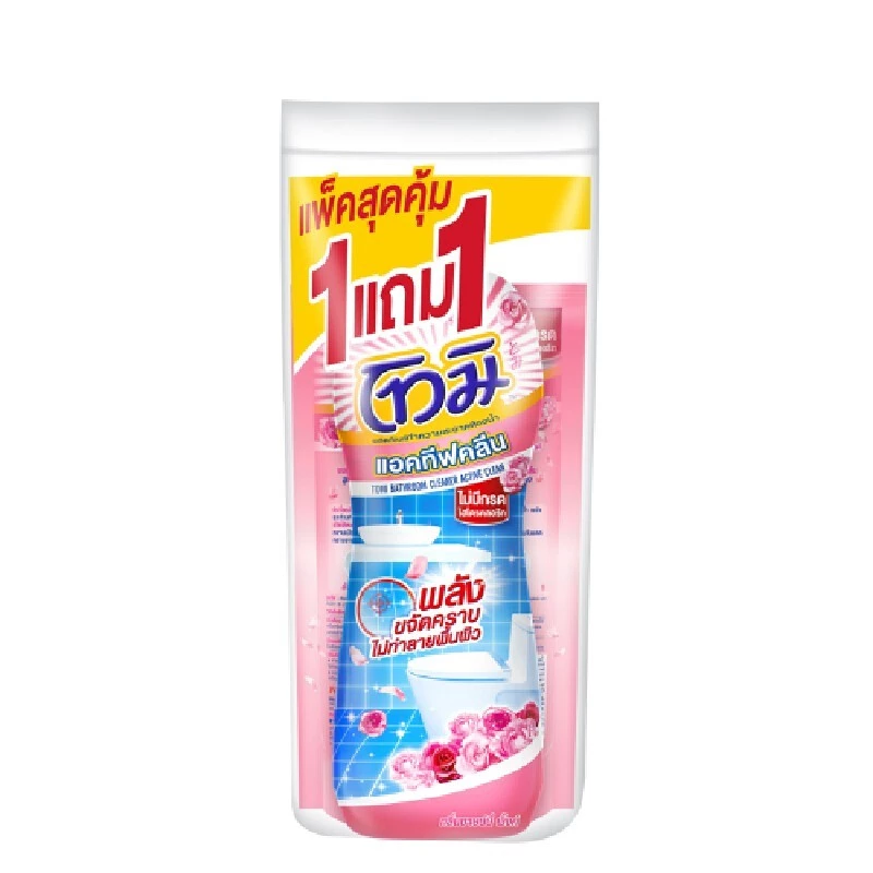 TOMI น้ำยาล้างห้องน้ำ รุ่น แอคทีฟคลีน สูตรไม่มีกรด กลิ่นชายน์นี่ พิ้งค์ สีชมพู ขนาด 700+400 มล.
