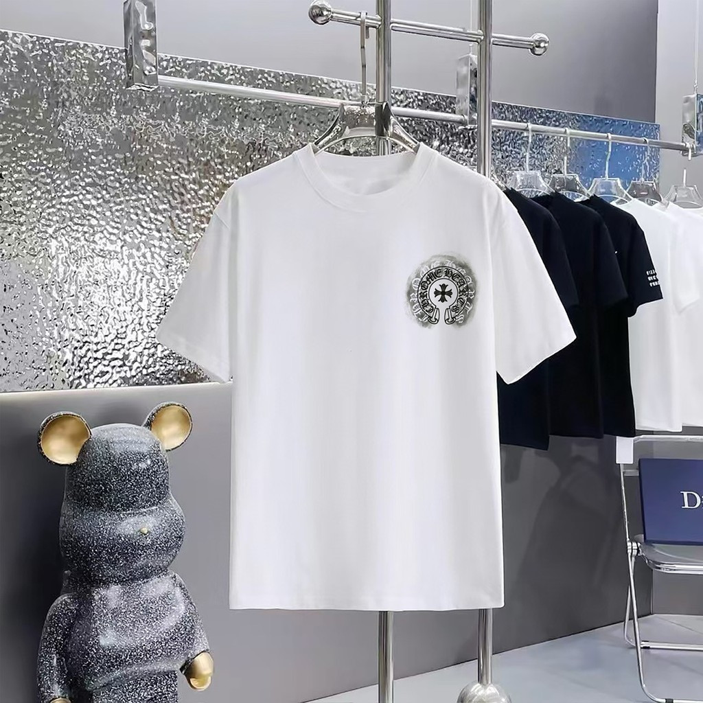 Chrome Hearts/Chrome Hearts ผู้ชายผู้หญิงเสื้อยืดพิมพ์เสื้อยืดคู่เสื้อยืดติดตั้ง Bottoming KEWC