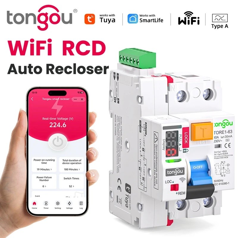 LK5A ประเภท A RCD RCCB 6KA 2P 16A 25A 32A 63A 30mA WiFi Smart Auto Recloser Electromechanic Residual