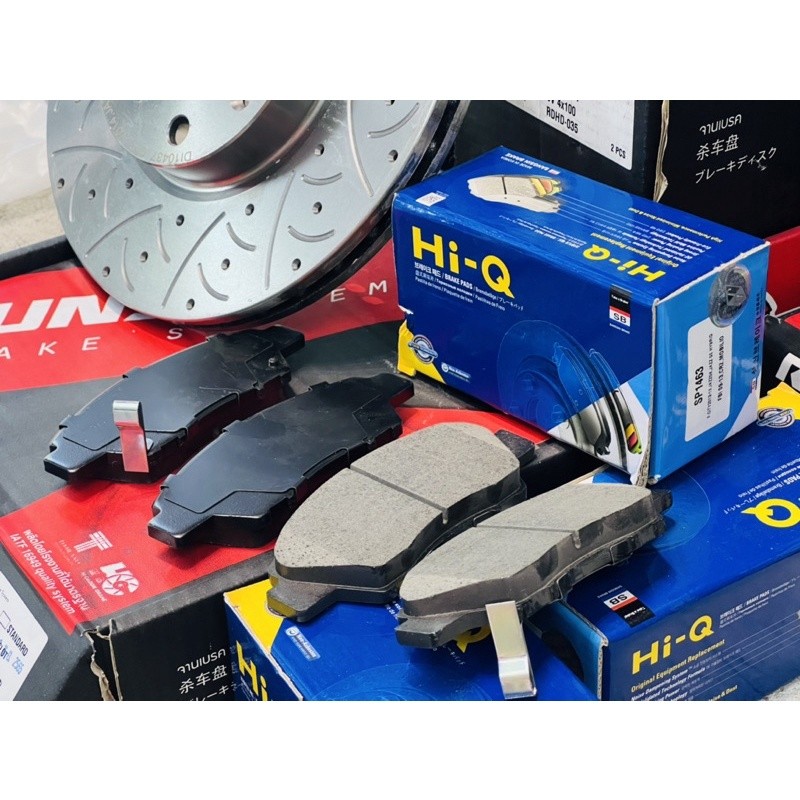 ผ้าเบรค เซรามิกแท้ Hi-Q by RUNSTOP ปั้ม เบรค RS3 RS1 hiq ตรงรุ่น jazz city civic vigo revo dmax 3uz 