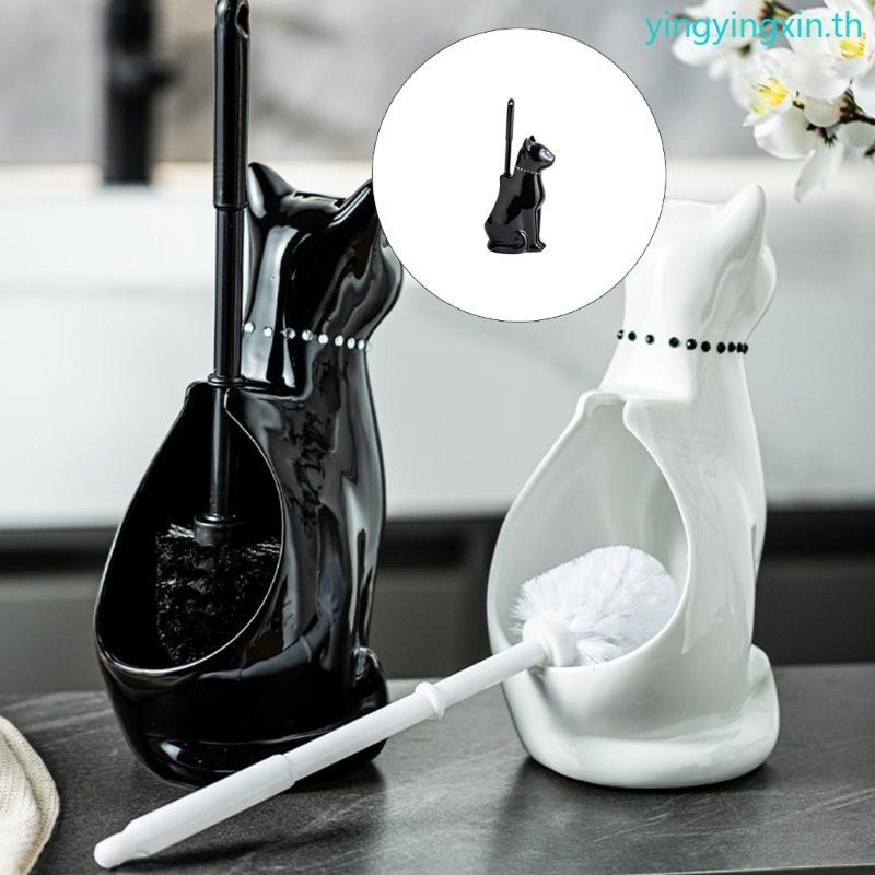 YIN ฟรีเจาะแปรงห้องน้ําและผู้ถือห้องน้ําห้องน้ําทําความสะอาดแปรงเซรามิคแมวฐานน้ําชามแปรงทําความสะอาด