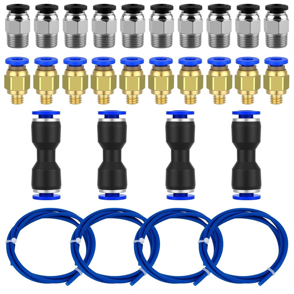 Moxweyeni 4 ชิ้น PTFE หลอดสีฟ้าท่อ (1 M) 10 ชิ้น PC4-M6 อุปกรณ์และ 10 ชิ้น PC4-M10 ชายตรงนิวเมติก Fi