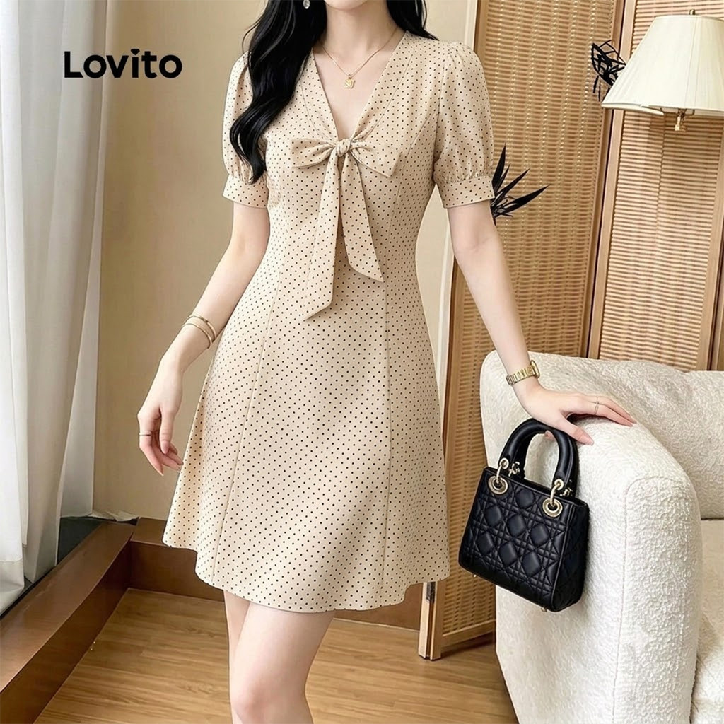 Lovito فستان نسائي بربطة — مشمشي — صورة 3