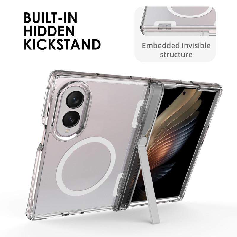 สําหรับ Samsung Galaxy Z Fold 8 ELVEV PC โปร่งใส + Soft TPU Anti-Scratch Non-Slip ขาตั้งคริสตัลฝาครอบดูด
