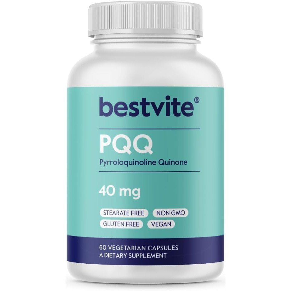 BESTVITE PQQ 40mg (Pyridoxyridian ) (60 แคปซูลมังสวิรัติ) -Double Stearate-Vegan-Non-Genetic-Gluten-
