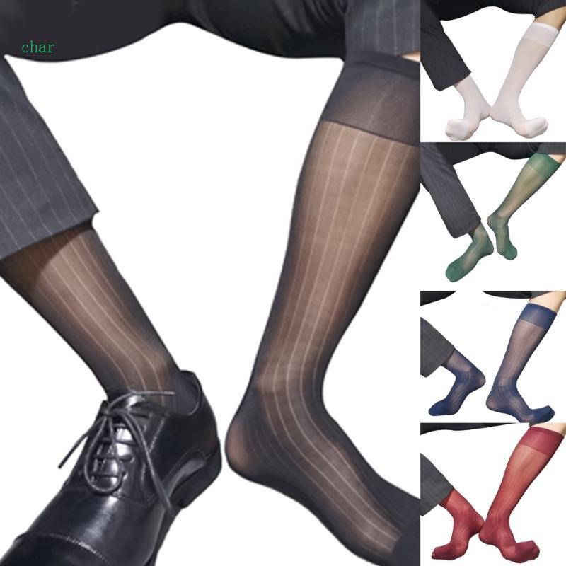 Char Men Thin Business Dress Socks Stretch Nylon Sheer Knee Dress Socks Gifts