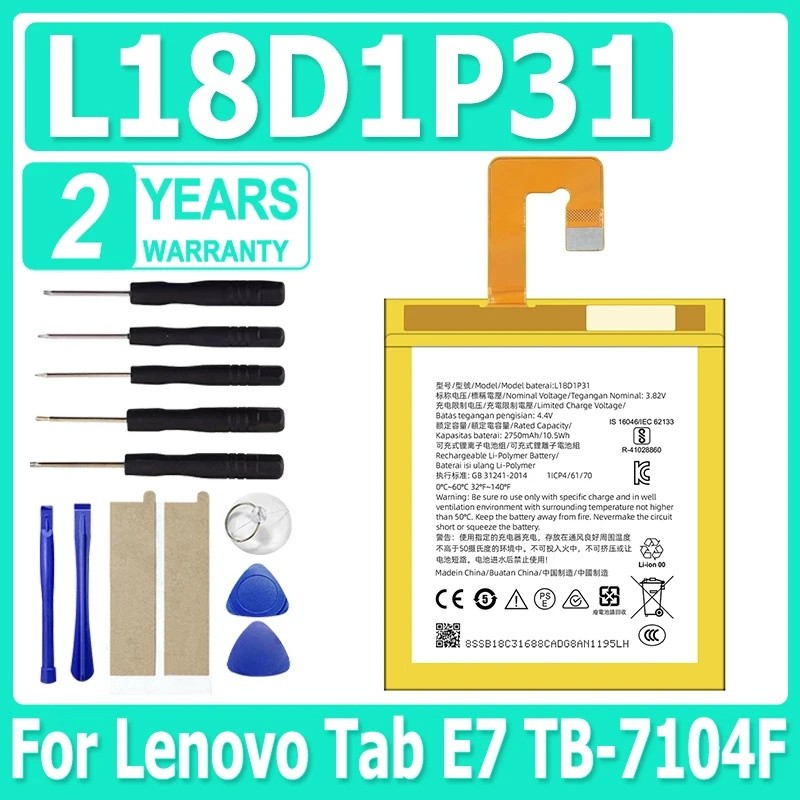 ใหม่ L18D1P31 เปลี่ยนแบตเตอรี่ L18D1P31 2750mAh สําหรับ Lenovo Tab E7 TB-7104F แบตเตอรี่แท็บเล็ต + เ