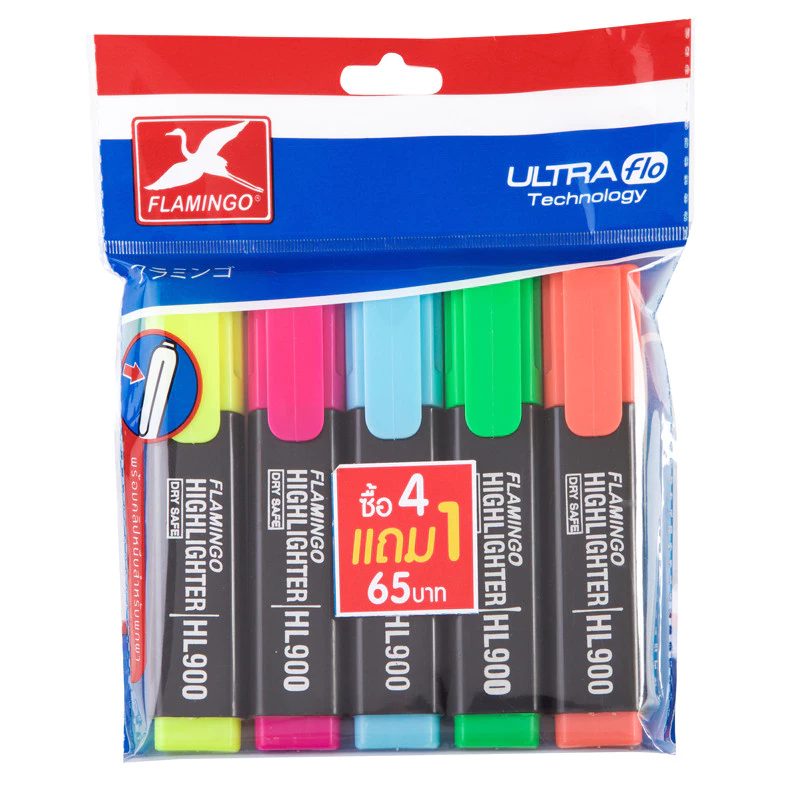 FLAMINGO ปากกาเน้นข้อความ รุ่น HL900 คละสี (4+1 แท่ง)
