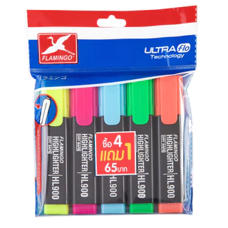 FLAMINGO ปากกาเน้นข้อความ รุ่น HL900 คละสี (4+1 แท่ง)