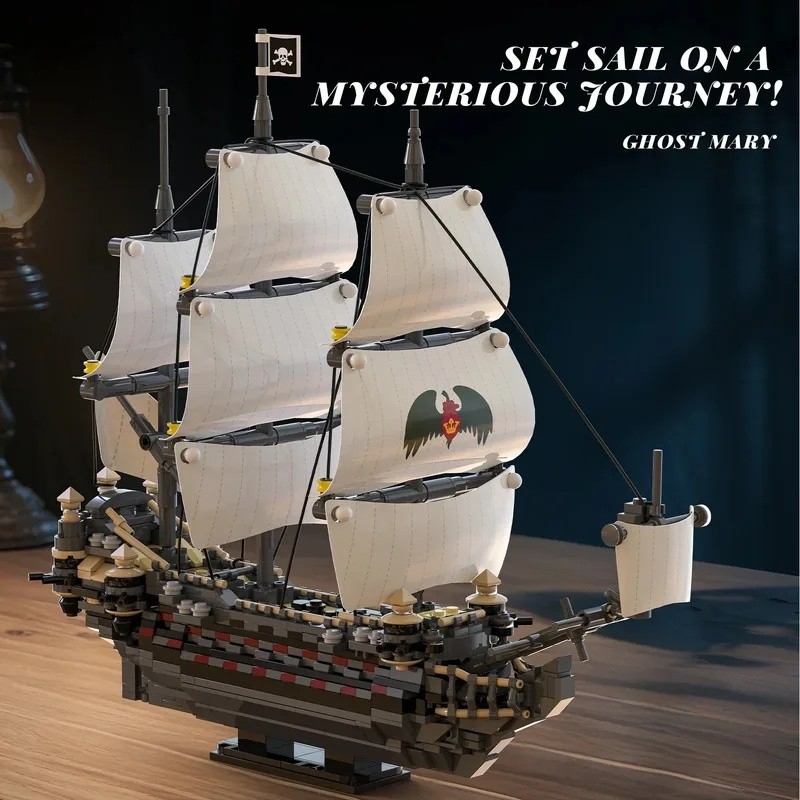 1055PCS Ghost Mary Pirate เรือ MOC บล็อกใช้งานร่วมกับ Lego Black Sail Warship รุ่นฐาน ABS Brick Coll