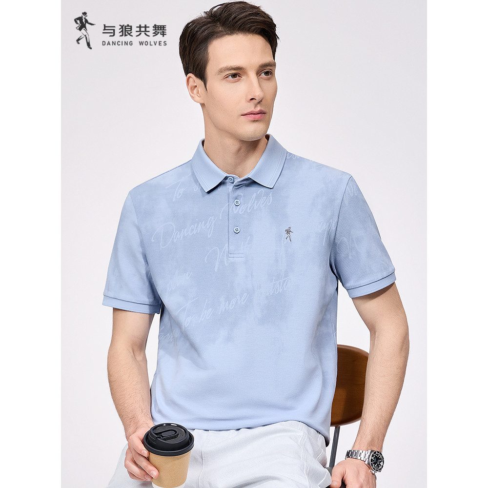 [Cool Feeling] Dancing with Wolves Lapel Short-Sleeved T-Shirt Men 2026 Summer Style Letter Print Ly
