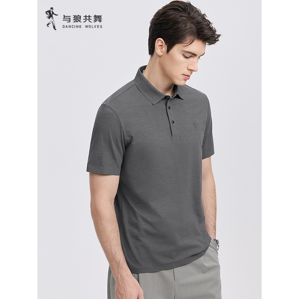 [Easy Care] Dancing with Wolves Lapel Short-Sleeved T-Shirt Men 2026 Summer New Style Business Casua