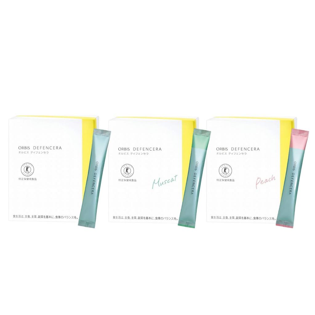 เซราไมด์ ORBIS DEFENCERA ชนิดผงชงดื่ม เซ็ต 3 รสชาติ สำหรับ 90 วัน กลูโคซิลเซราไมด์จากรำข้าว ผิวชุ่มช