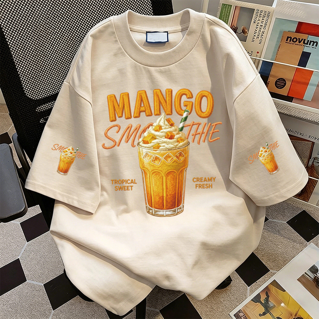เสื้อยืดโอเวอร์ไซซ์ผู้หญิง ผ้านุ่มหนา Mango Smoothie แฟชั่นสไตล์เกาหลี