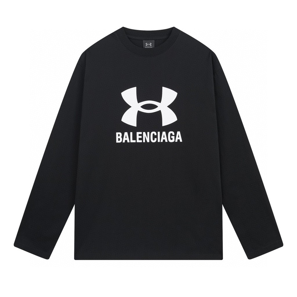 BALENCIAGA/BALENCIAGA/2026 เสื้อยืดแขนสั้นคอกลมสไตล์คู่ผู้ชายพิมพ์ตัวอักษรคมชัดสี Bottoming ด้านในตร