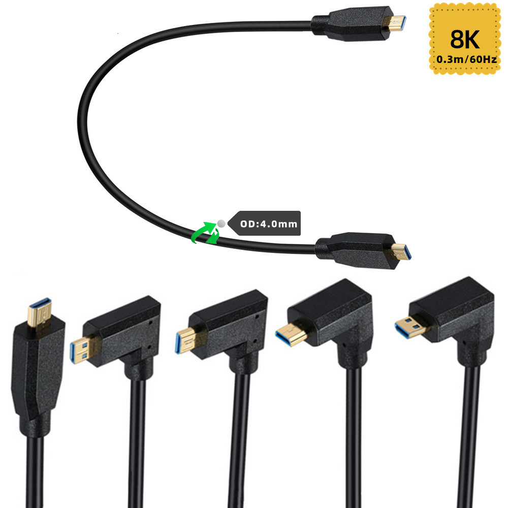 8K@60Hz สาย Micro HDMI to Micro HDMI 2.1, ชายกับชาย, ปลั๊ก 90 องศา, OD 4.0 มม., 30 ซม. Type-D HDMI S
