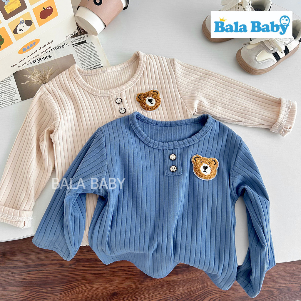 เสื้อยืดแขนยาว เสื้อแขนยาวเด็ก ผ้าร่องคุณภาพดี สีพื้นลายหมี Size80-120cm CX41 รูปที่ 4