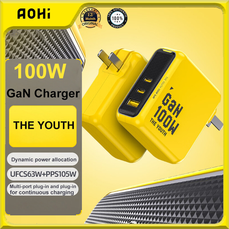 AOHI Youth 100W GaN Charger 3-Port Folding PD Charger Portable Fast Charger