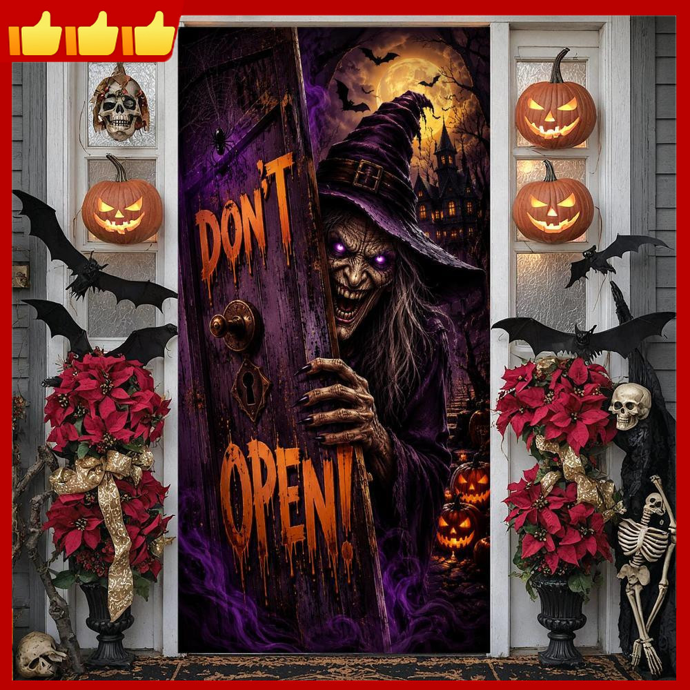 โทนเข้มแบนเนอร์บ้านผีสิง Full Moon Spooky Party แบนเนอร์ Vintage ประตูออกแบบเลือดข้อความสําหรับฮาโลว