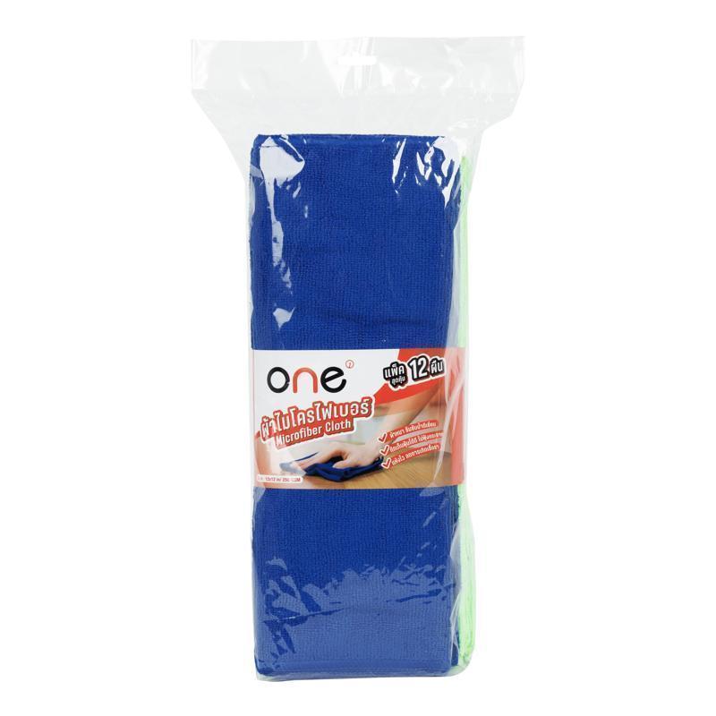 ONE ผ้าไมโครไฟเบอร์ 12x12 นิ้ว แพ็ค 12 ชิ้น คละสี (น้ำเงิน,เขียว)