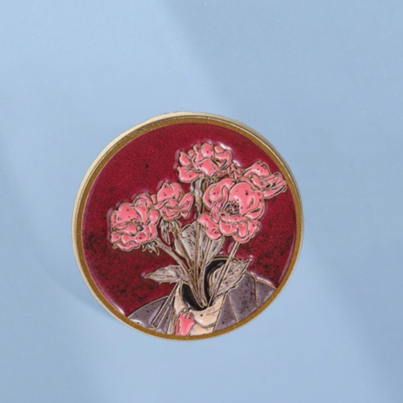 Rose หัวดอกไม้คอเคลือบ Pin Vintage รอบ Dark โรแมนติก Art เข็มกลัดปกป้ายเสื้อผ้าอุปกรณ์เสริมของขวัญสําหรับเพื่อน