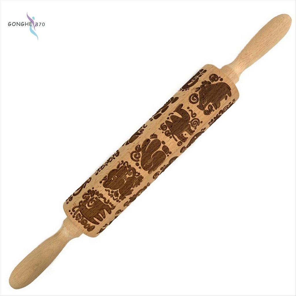 [gonghe370]1 ชิ้นสัตว์พิมพ์นูน Rolling Pin คุกกี้ Rolling Pin, เช่นแสดงลูกกลิ้งพื้นผิวไม้ขนาดใหญ่สํา