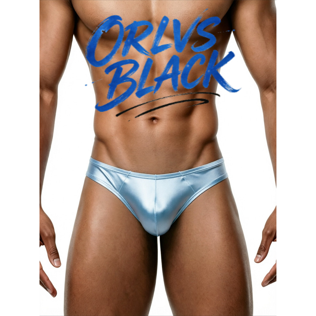 ORLVS Men Brief Nylon Elastane Satin White Brown Blue Asian Size AD416