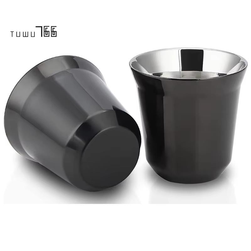 [tuwu766]80ml/2.7oz 304 สแตนเลสสตีลถ้วยกาแฟเอสเปรสโซแบบพกพา Double Layer เครื่องดื่มชานมถ้วยแก้ว Min