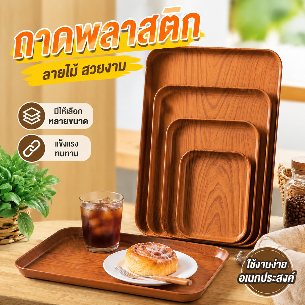 ถาดพลาสติก ทรงสี่เหลี่ยม ลายไม้เทียม สไตล์ญี่ปุ่น ของใช้ในครัวเรือน สําหรับใส่ชา จัดส่งจากประเทศไทย
