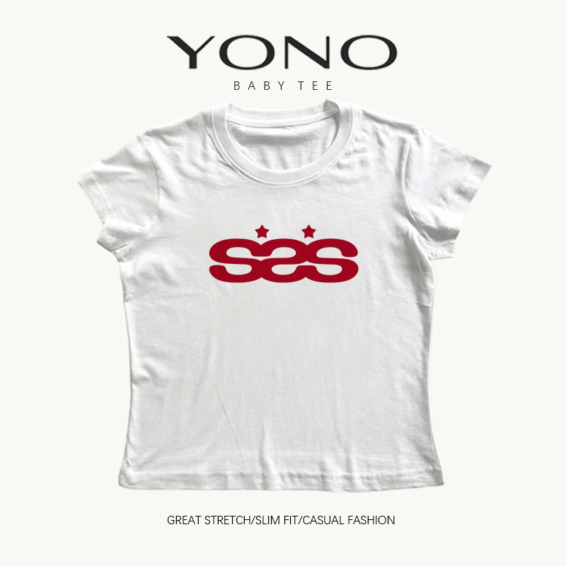 (พร้อมส่ง24ชม.) เสื้อยืดผู้หญิง Baby Tee ทรงเข้ารูป ลายตัวอักษร SOS พร้อมดาว สไตล์มินิมอล แฟชั่นเกาหลี