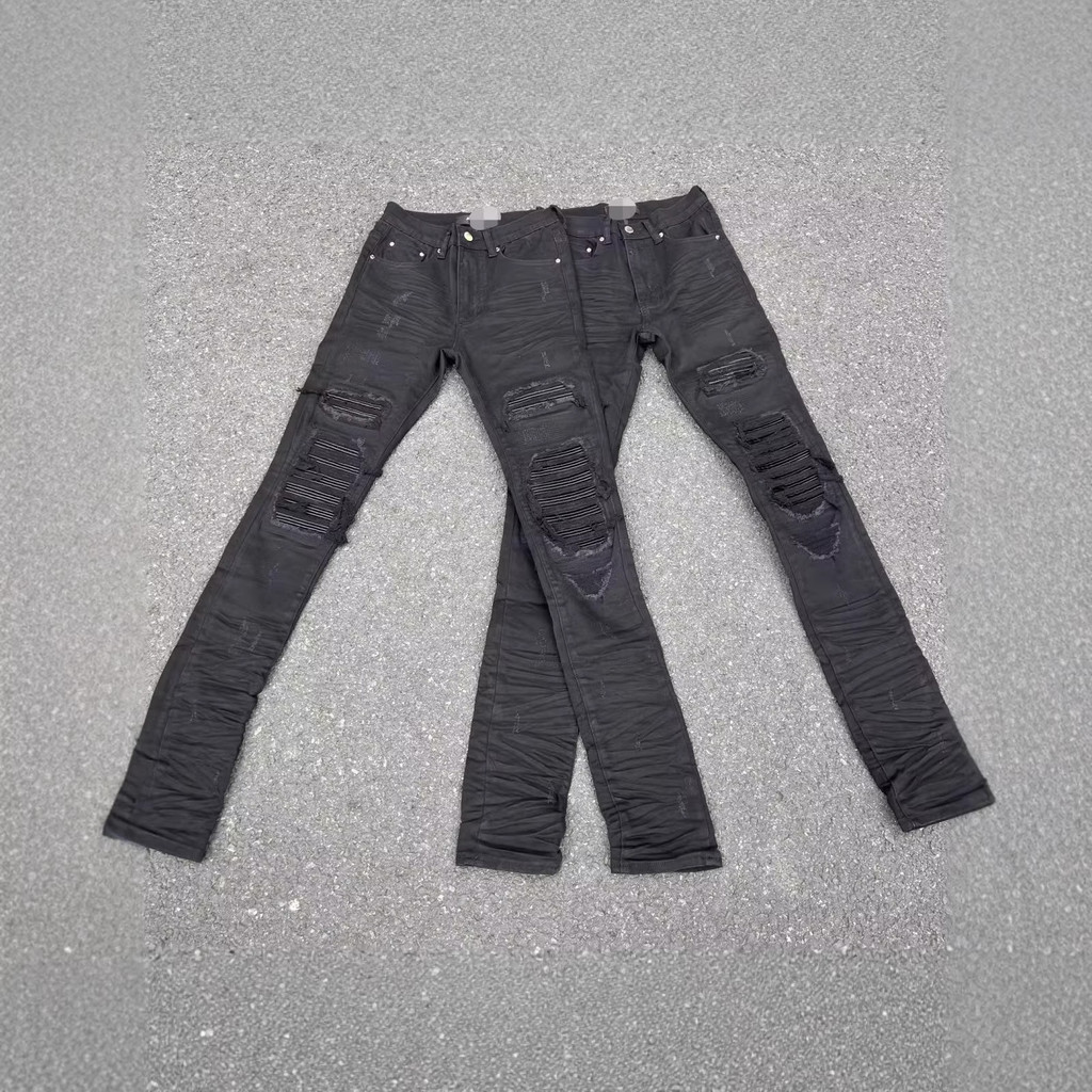 High Street Skinny จีบกางเกงยีนส์ High Street Slim-fit ล้างสูงยืดล้าง High Street Skinny กางเกงยีนส์