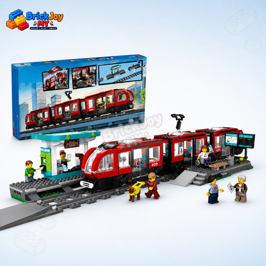 60423 Downtown Streetcar และชุดบล็อกตัวต่อสถานี,เมืองขนส่งฉาก DIY อิฐของขวัญของเล่นก่อสร้างสําหรับชา