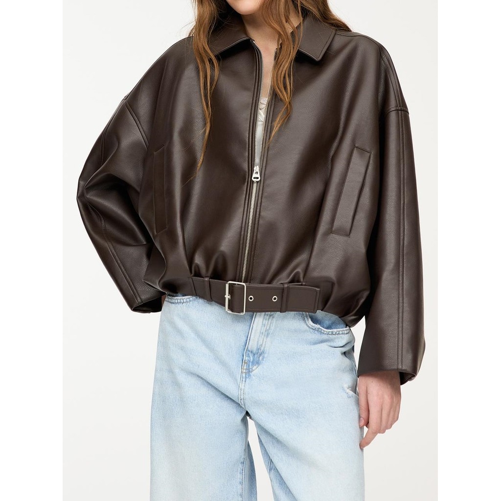 春季飞行员夹克复古皮外套春装通勤人造革皮衣欧美装Spring Bomber Jacket Retro Leather Jacket Spring Wear20260823