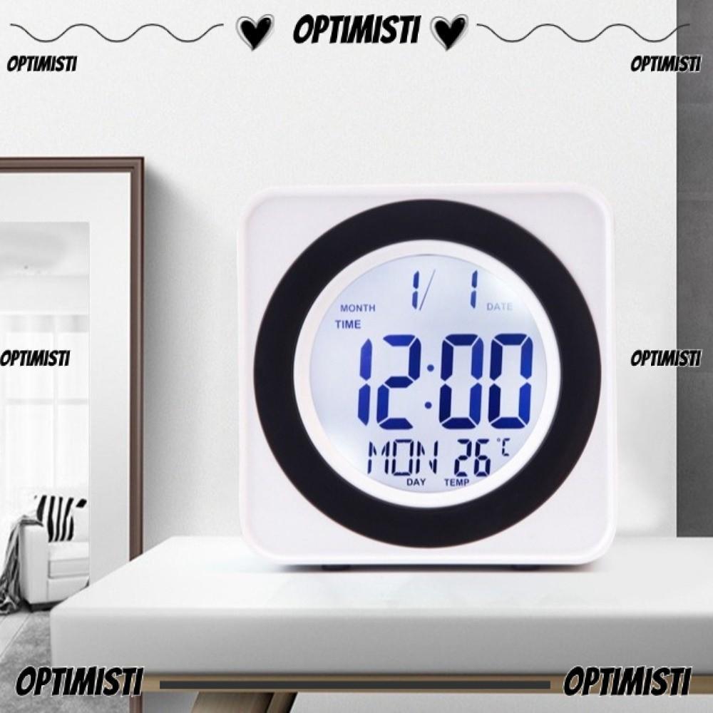OPTIMISTI8E นาฬิกาควบคุมเสียง, ABS อุณหภูมิจอแสดงผล LCD นาฬิกาปลุก, สะดวกสีขาวปฏิทินจอแสดงผลหน้าจอ L