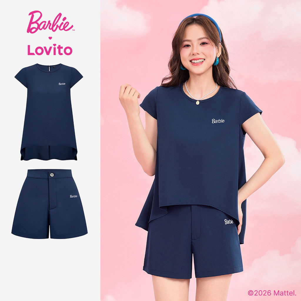 Barbie™ X Lovito แคชชวล เสื้อหรือกางเกงลําลองผู้หญิง สีฟ้าเข้ม สําหรับฤดูใบไม้ผลิ/ฤดูร้อน เกาหลี อินเทรนด์ SHBL4PAD022