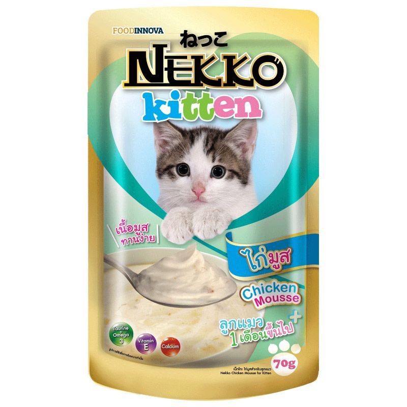 เน็กโกะอาหารแมวรสไก่มูส 70กรัม. Nekko Chicken Mousse for Kitten 70g. [หมายเลขบาร์โค้ด 8859160400432 ]