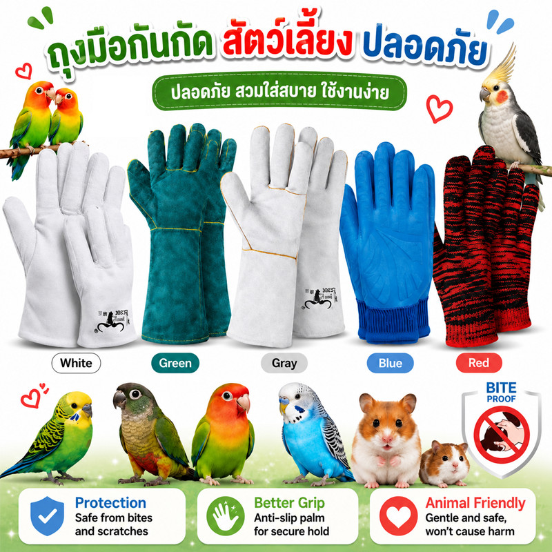 ถุงมือป้องกันนกแก้ว ถุงมือกันกัด ถุงมือจับนก สำหรับฝึกนก ป้องกันการจิกและกัด ทนทาน ใช้งานง่าย