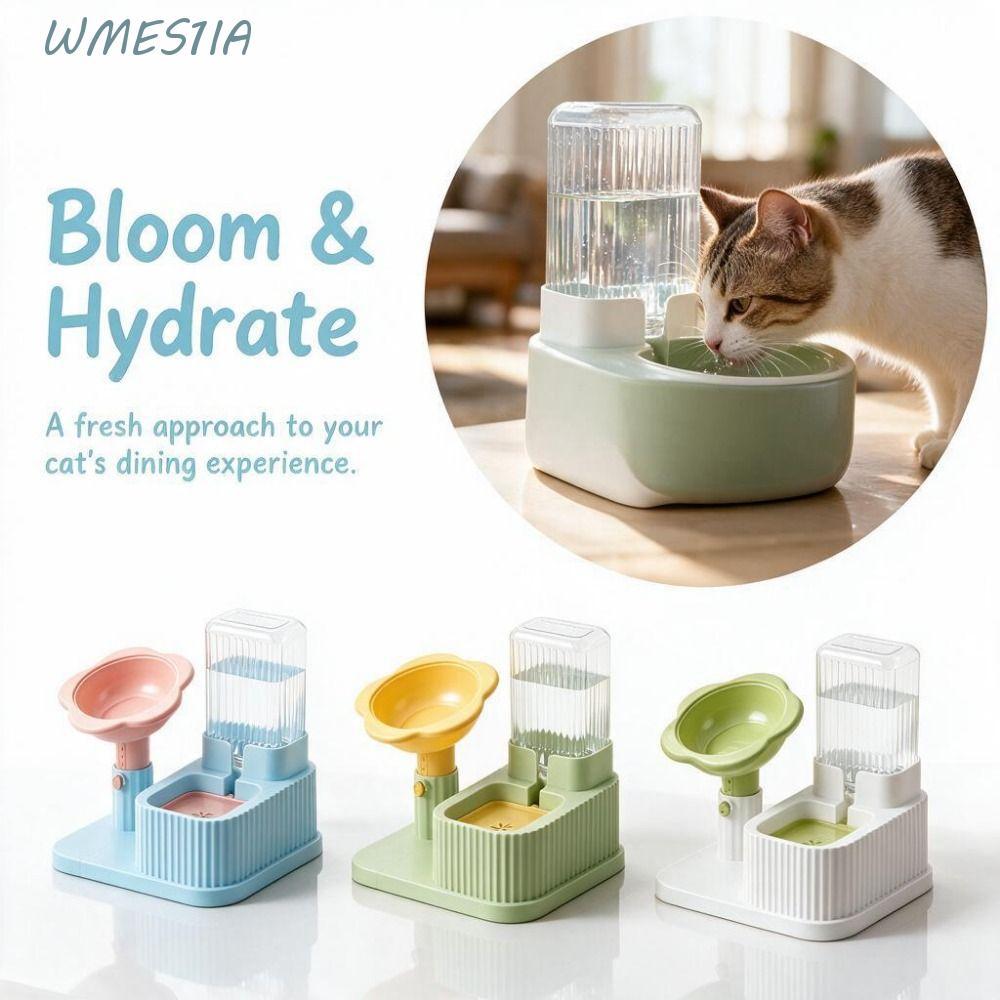 WMES1IA ชามสัตว์เลี้ยง, 2-in-1 ความจุขนาดใหญ่ชามอาหารแมว, Anti-Tip คอป้องกันมุมชามอาหารปรับความสูงตู