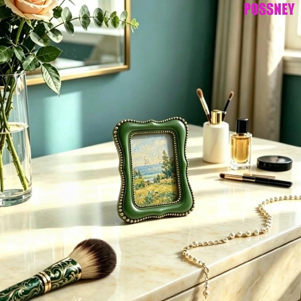 เครื่องประดับกรอบรูป POSSNEY, กรอบรูปสไตล์ Baroco สีเขียวโบราณ, ที่ไม่ซ้ํากัน Vintage เรซิ่นประณีตผู้ถือภาพตกแต่งผนังโต๊ะ