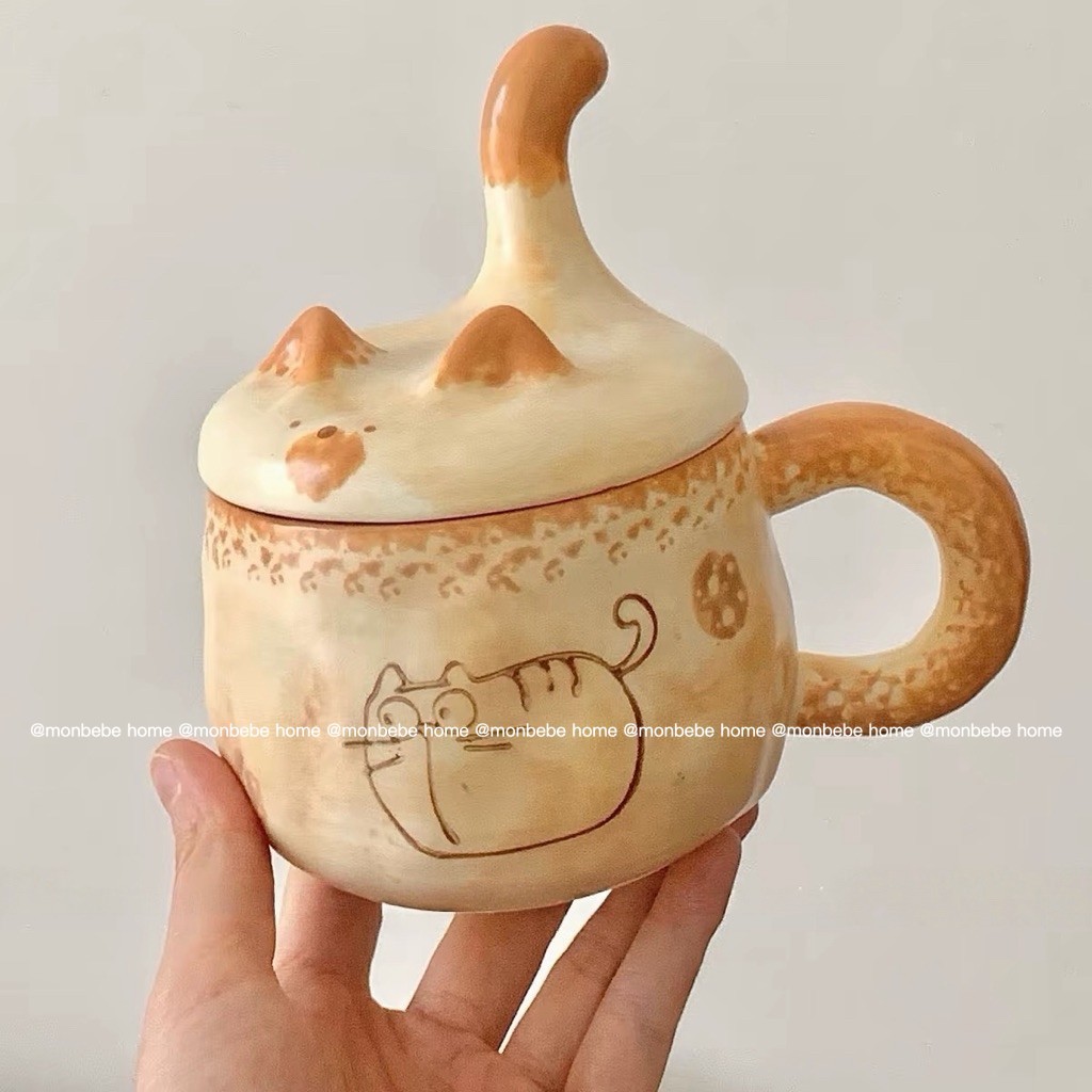 แก้วนม แก้วกาแฟ แก้วเซรามิก ฝาใช้เป็นที่วางโทรศัพท์ได้ แก้วเซรามิคทำมือ ของขวัญวันเกิด พร้อมส่ง