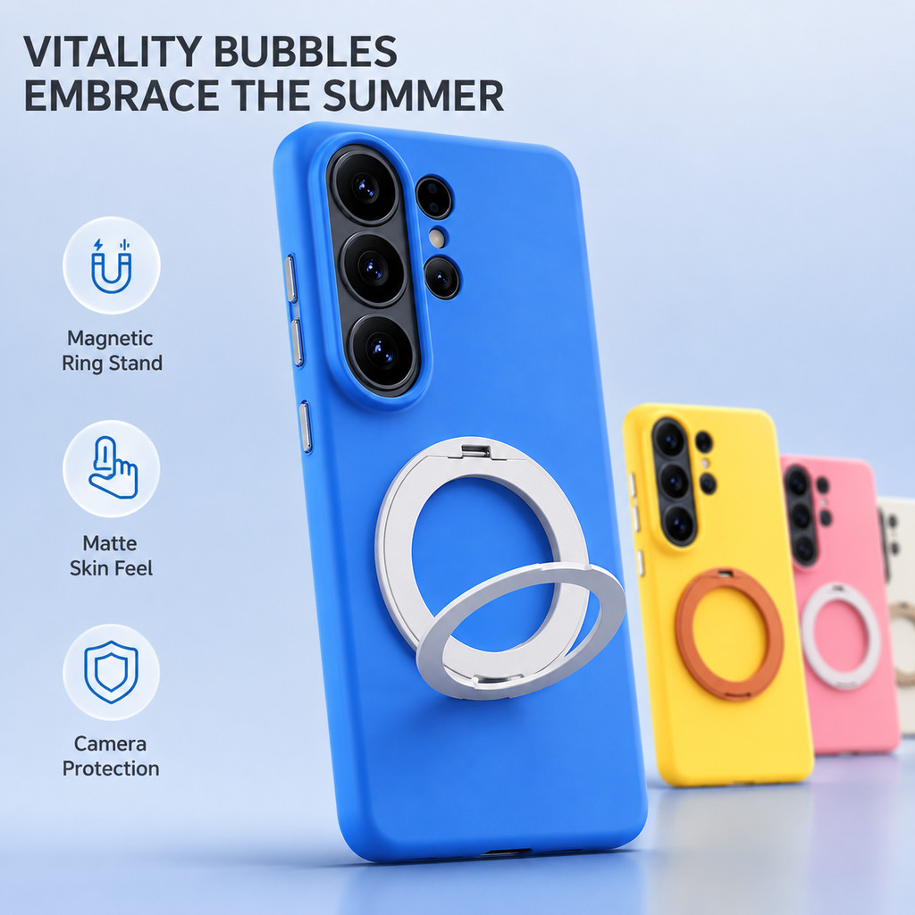 สําหรับ Samsung Galaxy S26 Ultra S25 S24 Ultra Case 360° หมุนแหวนแม่เหล็กยืน โดปามีน ความคมชัดสีผิวด้านรู้สึกฮาร์ดกลับกันกระแทกเต็มปกกล้องป้องกัน